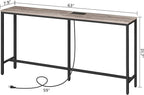 63" Console Table with Power Outlet, Narrow Sofa Industrial Entryway Behind Couch Table with USB Ports for Entryway, Hallway, Foyer, Living Room, Bedroom, Greige CTHG16E01Z1