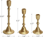 NIKKY HOME Gold Taper Candle Holders Set of 3, Vintage Decorative Resin Candlesticks Centerpieces Decor for Dining Room Table Wedding Party Mantle Fireplace