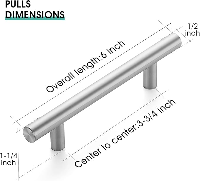 JOY DECOR 10 Pack 6 Inch Cabinet Pulls Kitchen Cabinet Handles with 3.75 Inch Hole Center Brushed Nickel Cabinet Hardware Stainless Steel Kitchen Drawer Pulls for Cabinets Cupboard, 96mm Hole Centers