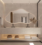 Asymmetrical Bathroom LED Mirror, Modern Irregular Shape Wall Mirror with LED Lights, Frameless Aesthetic Backlit LED Illimunated Vanity Mirror (55" x 27" inc)