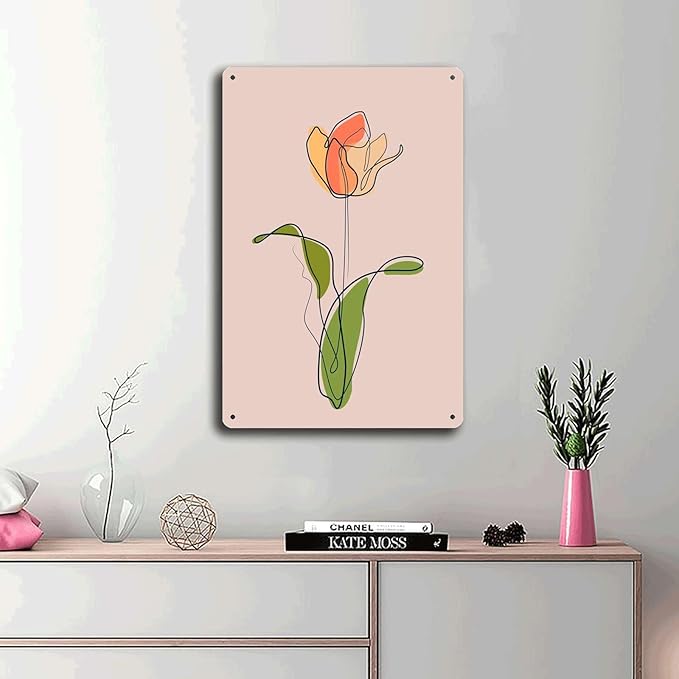 Metal Aluminum Signs Rose Flower Line Art Bedroom and Bathroom Wall Decoration 8x12inch Tin Sign