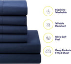 Sweet Home Collection 7 Piece Comforter Set Bag Solid Color All Season Soft Down Alternative Blanket & Luxurious Microfiber Bed Sheets, Navy, Queen