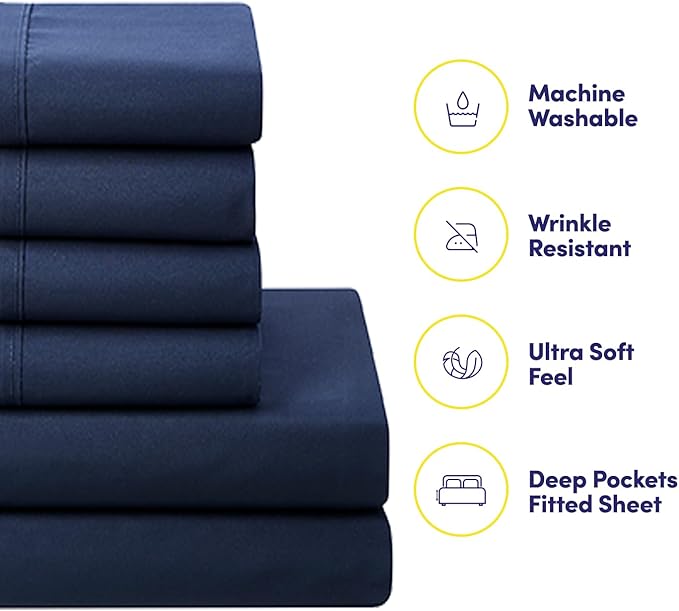 Twin XL Comforter Set with Sheets - 5-Piece Bedding Collection - 1 Comforter, 1 Fitted Sheet, 1 Flat, 2 Pillowcases - Deep Pocket - Soft & Premium Quality - Ideal for All Seasons, Navy Blue