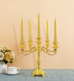 5-Candle Metal Candelabra 10.3 Inch Tall Candlestick Candle Holders for Home Decor Wedding Christmas Church Halloween Party, Gold Tulip