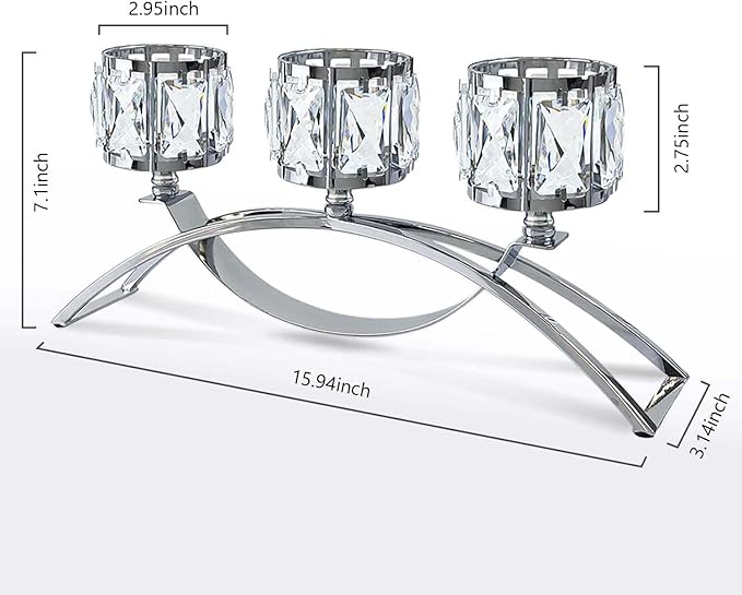 3 Arms Crystal Candle Holders, Arch Candlestick Table Candelabras Centerpieces for Wedding, Dinning Room, Cabinet Ornaments, Home Decoration， Gift (3-arm Arched, Silver)