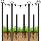 4 Pack 10Ft String Poles, Poles for Outside String Lights,Outdoor with Fork,Metal Poles Stand for Patio,Backyard,Deck