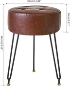 IBUYKE Faux Leather Round Footrest Stool, Makeup Vanity Stool Side Table, PU Dressing Table Seat, Pouf Couch Stool, Golden Steel Legs, Dark Brown LG-31Z