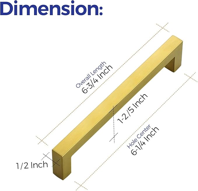 Ravinte 30 Pack 6-1/4 Inch Square Cabinet Handles - Brushed Brass Pulls, Stainless Steel Drawer Pulls, Kitchen Hardware