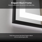 Bathroom Mirrors for Wall, 72x32 Inch Black Framed Gradient Front and Backlit Smart Mirror, 3 Colors Dimmable CRI>90, IP54 Enhanced Anti-Fog Wall Mounted Bathroom Mirror Frame