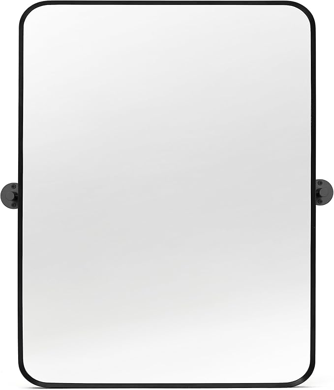28" x 36" Pivot Rectangle Bathroom Mirror Tilting Beveled Black Metal Framed Vanity Mirrors for Wall, Tempered Glass