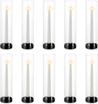 NUPTIO Black Taper Candle Holders: 10 Pcs Bulk 11.81 inch Tall Hurricane Glass Candlestick Tapered Holder Windproof Modern Clear Candles Stand for Outdoor & Indoor Wedding Party Holiday Centerpiece