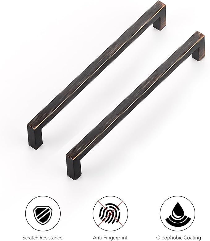 Ravinte 10 Pack Solid Kitchen Cabinet Handles Oil Rubbed Bronze Cabinet Pulls Slim Drawer Pulls with 6-1/4 Inch Hole Center Square Bar Kitchen Cabinet Hardware