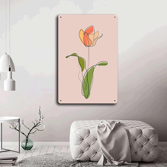 Metal Aluminum Signs Rose Flower Line Art Bedroom and Bathroom Wall Decoration 8x12inch Tin Sign