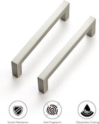 Ravinte 10 Pack Solid Kitchen Cabinet Handles Brushed Nickel Slim Cabinet Pulls Drawer Pulls with 4 Inch Hole Center Square Bar Kitchen Cabinet Hardware