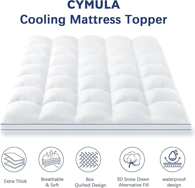 Mattress Topper Twin XL College Dorm, Waterproof Bed Topper Twin XL Cooling Mattress Pad Cover for College, Pillow Top Mattress Topper with Deep Pockets, Breathable Fluffy Fill Mattress Protector