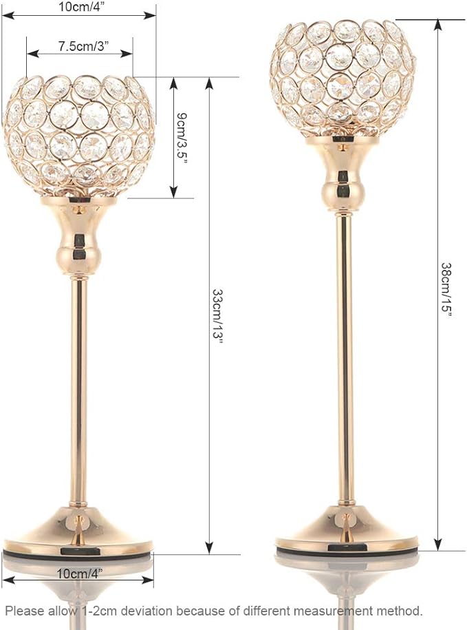 VINCIGANT Pack of 8pcs Candle Holders for Pillar Candles,Gold Candle Holders Bulk Wedding Centerpieces Metal Crystal Candlestick Holders Stand for Table Party Church Decor