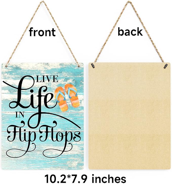 Rustic Live Life in Flip Flops Wood Hanging Sign, Farmhouse Quality Artwork Decor, Summer Wooden Plaque Sign Wall Art, Home Beach House Pool Decoration (8 x 10 Inches) (JTMP080)