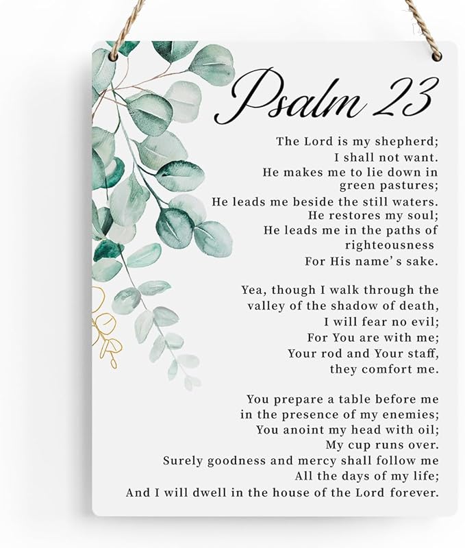 BELLOWDEER Bible Verse Psalm 23 Christian Gifts, Inspirational Wall Decor, Scripture Wall Art Wooden Hanging Sign for Modern Home Office Bathroom Bedroom Wall Art Decor 8x10 Inches