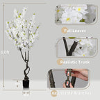 Faux White Cherry Blossom 6ft(72in) Tall Artificial Plant Indoor Decor Handmade Natural Fake Cherry Blossom Tree for Wedding Realistic Cherry Plant in Pot for Home Living Room,Office,Outdoor Decor.