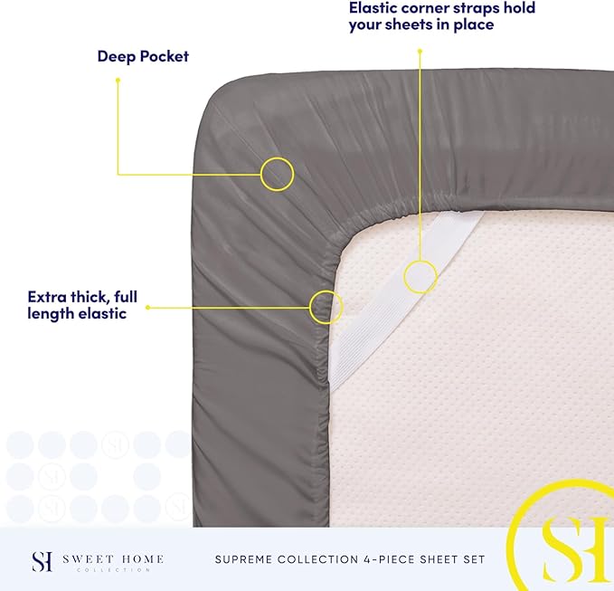 King Size Sheets - Breathable Luxury Bed Sheets with Full Elastic & Secure Corner Straps Built In - 1800 Supreme Collection Extra Soft Deep Pocket Bedding Set, Sheet Set, King, Gray
