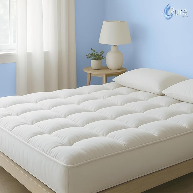 Full Mattress Topper & Mattress Pad Protector in One Quality Plush Luxury Down Alternative Pillow Top Make Your Bed Luxurious 18" Deep Pockets White