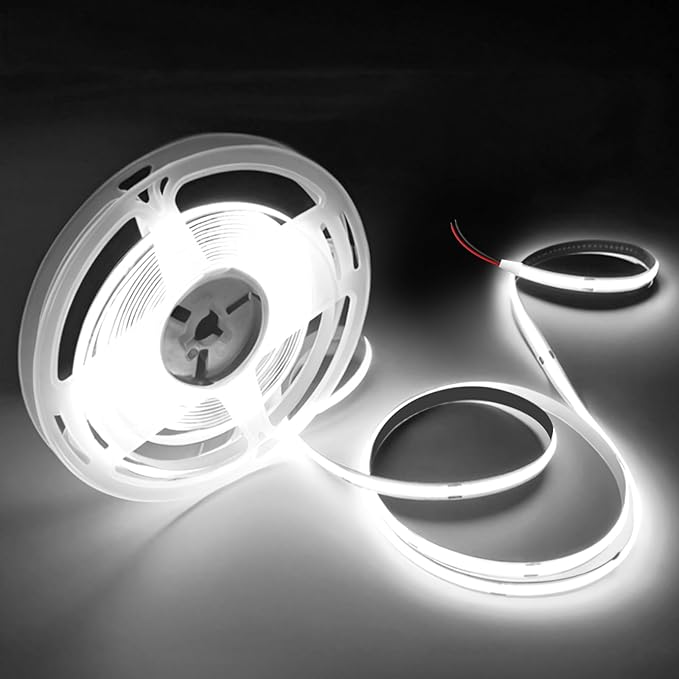 COB LED Strip Lights Daylight White 6000K,16.4ft 24V High CRI 95Ra+ Super Bright,Flexible Tape Lights for Bedroom,Mirror,Kitchen Cabinet, Living Room(Power Supply Not Included)