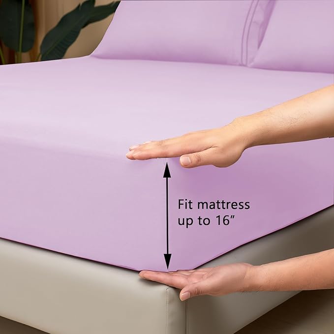 Mejoroom King Size Sheet Set - Soft Microfiber Bed Sheets,Deep Pocket Fitted Sheet, Soft, Breathable, Wrinkle & Fade Resistant - 4 Piece (King, Lavender)