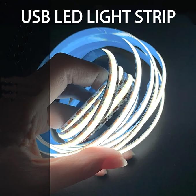 A 5V USB LED Light Strip, COB LED Strip Lights, White 5V LED Lights, Small LED Strip Light, TV Lights for TV Under Cabinet Kitchen Living Room Shelving or Displays (White, 3.28ft)