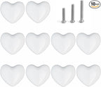 Ceramic Drawer Knobs Heart Shape Cabinet Dresser Pulls Handles with 3 Sized Screws, Kitchen Furniture Knobs for Closet Cupboard Wardrobe (White, 10 Pack)