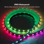 SEZO WS2812B ECO LED Strip Light 16.4FT/5M 60Pixels/m 300Pixels Individually Addressable Programmable 5050SMD Digital RGB Alloy Wires Flexible Dream Color IP65 Waterproof PCB Black DC5V
