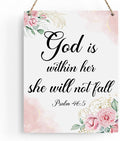 Inspirational Decor God is Within Her She Will Not Fall Psalm 46:5 Christian Gifts for Women Bible Verse Wall Art Scripture Wooden Hanging Sign for Kids Room Bathroom Bedroom Decor 8 x 10 Inches