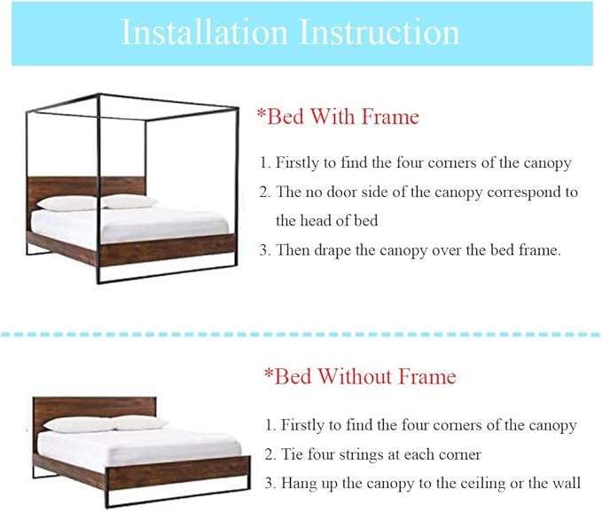 Canopy Bed Curtains Full - 4 Corner Canopy for Beds, Bed Canopy for Girls Adult, Bedroom Decor (Full Size, White)