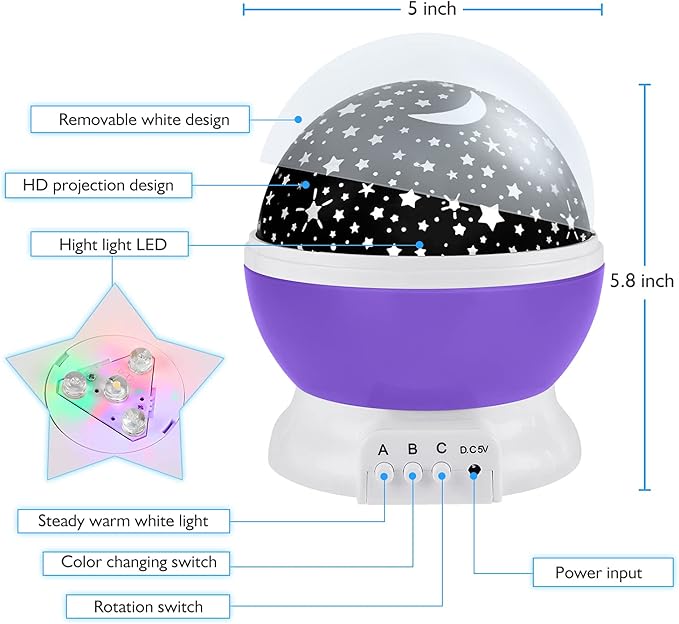 Night Light for Kids, Toys for 3 4 5 6 7 8 Year Old Boys Girls, Star Projector 360 Degree Rotation - 4 LED Bulbs 12 Light Color Changing with USB Cable, Romantic Gifts for Men Women Children