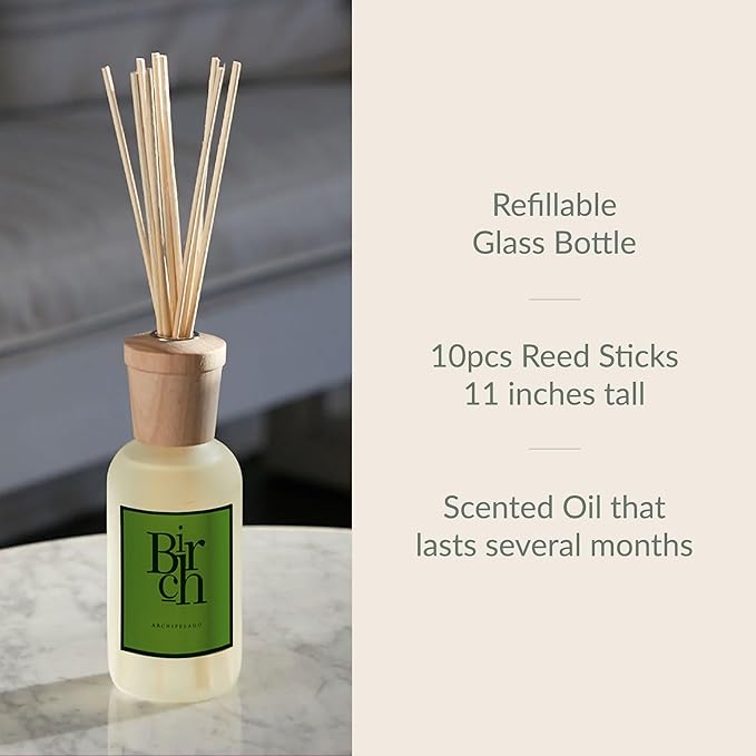 Archipelago Botanicals Birch Reed Home Fragrance Reed Diffuser, Includes Fragrance Oil, Decorative Wooden Cap & 10 Diffuser Reeds, Perfect for Home, Office or Gift, 7.85 fl oz
