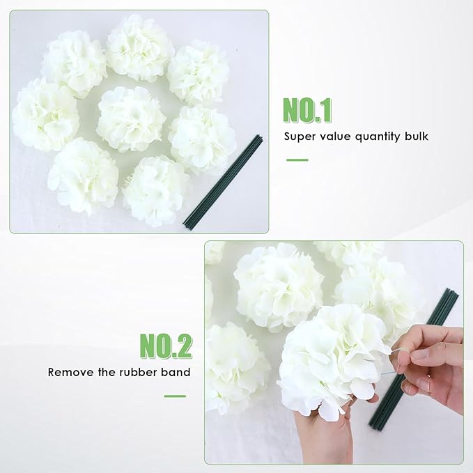 AVIVIHO 65Pcs White Hydrangea Artificial Flowers Bulk (Not Squished, No Steaming Need) Realistic Ivory Faux Hydrangeas Silk Flowers with Stems for Home,Weddings,Party,Centerpieces,Arch,Florals Decor