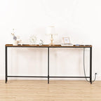 HOOBRO 70.9" Narrow Console Table with Charging Station, 5.9" Sofa Table with 2 Power Outlets and USB Ports, Long Entryway Tables Behind Couch Table, for Hallway, Living Room, Rustic Brown BF185UXG01