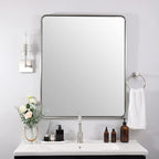 ANDY STAR Brushed Nickel Bathroom Mirror, 30x36’’ Rounded Corner Rectangle Nickel Mirror Bathroom Vanity Mirror Tube Metal Framed, SUS304-Anti-Rust Wall-Mounted Horizontal/Vertical 1’’ Deep