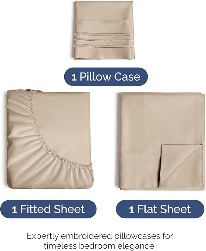 Twin XL Size 3 Piece Sheet Set - Comfy Breathable & Cooling Bed Sheets Set - Hotel Luxury Bedding for Women, Men, Kids, Teens, Boys & Girls - Deep Pockets, Ultra-Soft, Wrinkle Free - Oeko-Tex - Cream