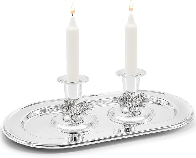 The Dreidel Company Shabbat Candlesticks Candle Holders Silver Plated, 2 Candlesticks Set (4 Sets)