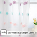 MYSKY HOME Pom Pom Sheer Curtains for Bedroom 72 Inch Length Long Rainbow Curtains for Dining Room Window Nursery Curtains Girls Kids Room 2 Pieces Rod Pocket Boho Farmhouse 52" x 72"