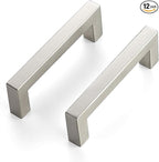 JOY DECOR 12 Pack Cabinet Handles, Brushed Nickel Cabinet Pulls, 3-3/4 Inch Kitchen Closet Handles Square Drawer Pulls Stainless Steel Drawer Hardware, 96mm Hole Centers