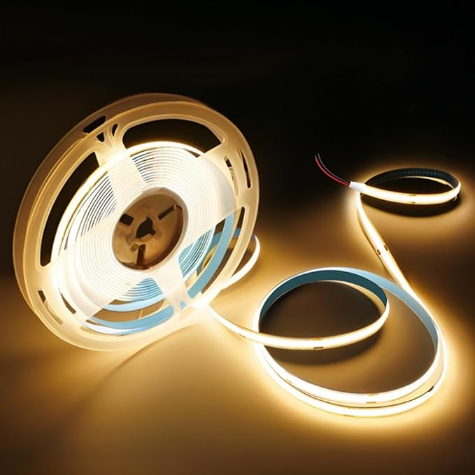 COB LED Strip Lights Warm White 3000K,16.4ft 24V High CRI 95Ra+ Super Bright,Flexible Tape Lights for Bedroom,Mirror,Kitchen Cabinet, Living Room(Power Supply Not Included)