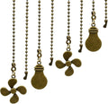 Ceiling Fan Pull Chain Set - 4 Piece Bulb and Fan Pattern Extension Pendant, 12 Inch Extender With Ball Connector (Antique Bronze)
