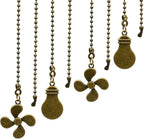 Ceiling Fan Pull Chain Set - 4 Piece Bulb and Fan Pattern Extension Pendant, 12 Inch Extender With Ball Connector (Antique Bronze)
