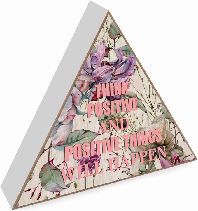 Vintage Floral Art Print Wooden Box Sign Nursery Decor -Inspirational Quote Boho Style Desk Decor for Home Office Room Decor Think Positive And Positive Things Will Happen
