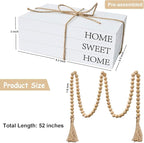 Decorative Books for Home Decor, White Faux Books for Decoration, Rustic Farmhouse Stacked Display Books with 52in Wood Bead Garland for Coffee Tables Living Room, (Home Sweet Home)
