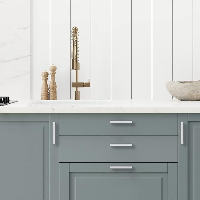 Ravinte 25 Pack Brushed Nickel Kitchen Cabinet Handles 4-1/2 Inch Cabinet Pulls Square Kitchen Hardware for Cabinet Drawer Pulls Drawer Handles Come with Screwdriver