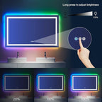 LOAAO 40”X38“ RGB LED Bathroom Mirror with Lights, Large, Anti-Fog, Dimmable Smart Lighted Bathroom Vanity Mirror, Multiple Light Modes, RGB Backlit + Front Light, Memory Function, Tempered Glass