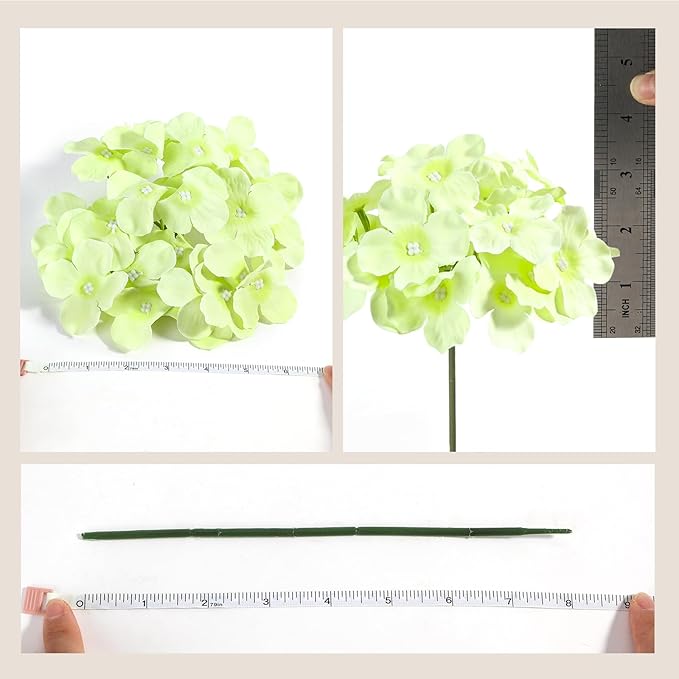 Auihiay 64 PCS Full Hydrangea Flowers, Silk Hydrangea Artificial Flowers Heads with Stems, Artificial Flowers for Wedding, Garden, Baby Shower, Party, Outdoor Indoor Decoration (Light Green)