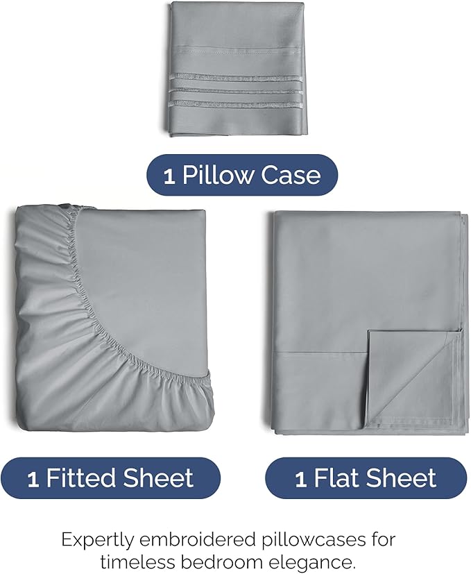 Twin Size 3 Piece Sheet Set - Comfy Breathable & Cooling Bed Sheets Set - Hotel Luxury Bedding for Women, Men, Kids, Teens, Boys & Girls - Deep Pockets, Soft and Wrinkle Free - Oeko-Tex - Steel Blue
